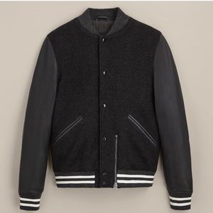 AllSaints Campbell Leather Wool Varsity Bomber Jacket Large